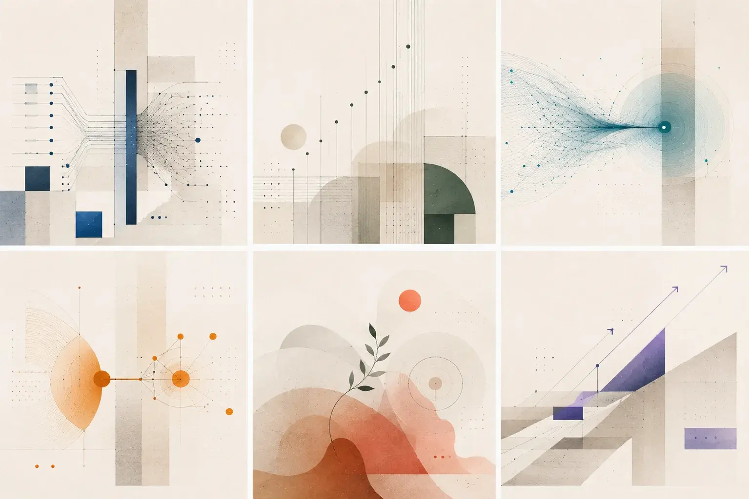 Design language matrix showing six blog categories with their distinct visual style rules